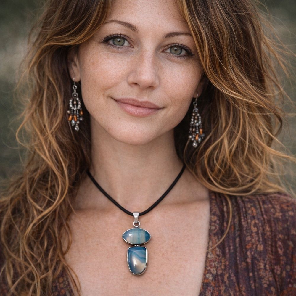 Unknown stones 925 overlay pendant with organic gift bag satin adjustable cord